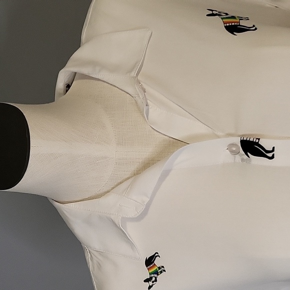 Jane & Delancey White Button Down Cap Sleeve Dog Pride Rayon Blouse Size M - Picture 5 of 11